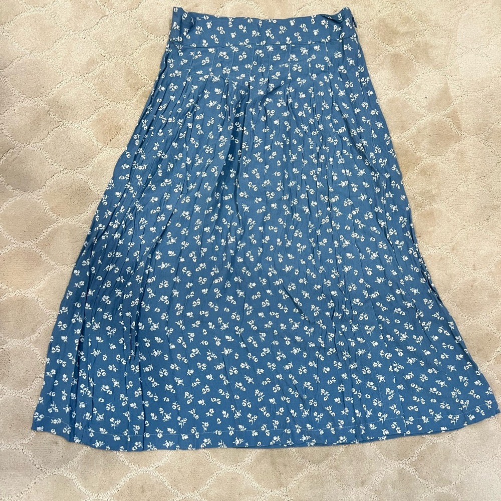 Sezane Alicia Maci Skirt Fleurs Sur Fond Bleu - Size 36